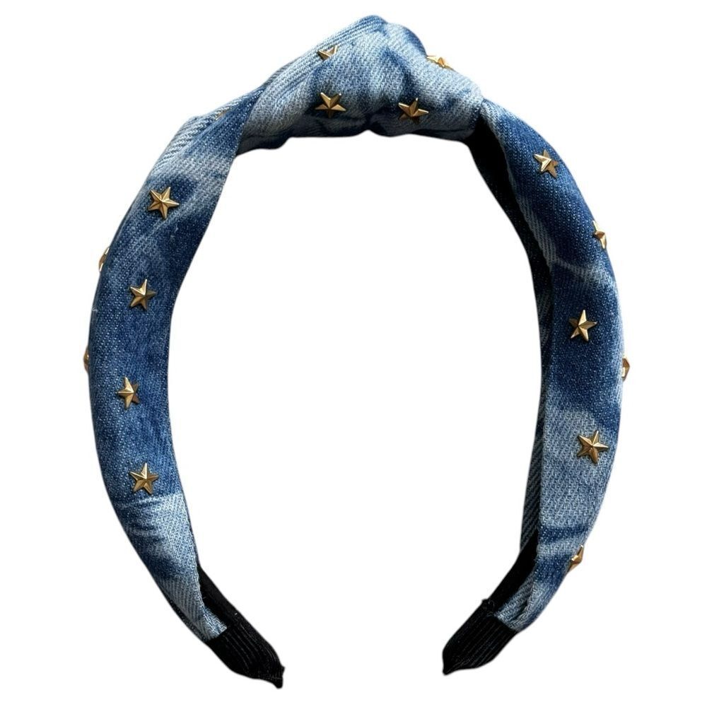Chambray Blue Gold Star Studded Topknot Headband. Accessories. One Size. NWOT.